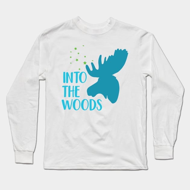 Into The Woods, Moose, Stars, Camping, Campers Long Sleeve T-Shirt by Jelena Dunčević